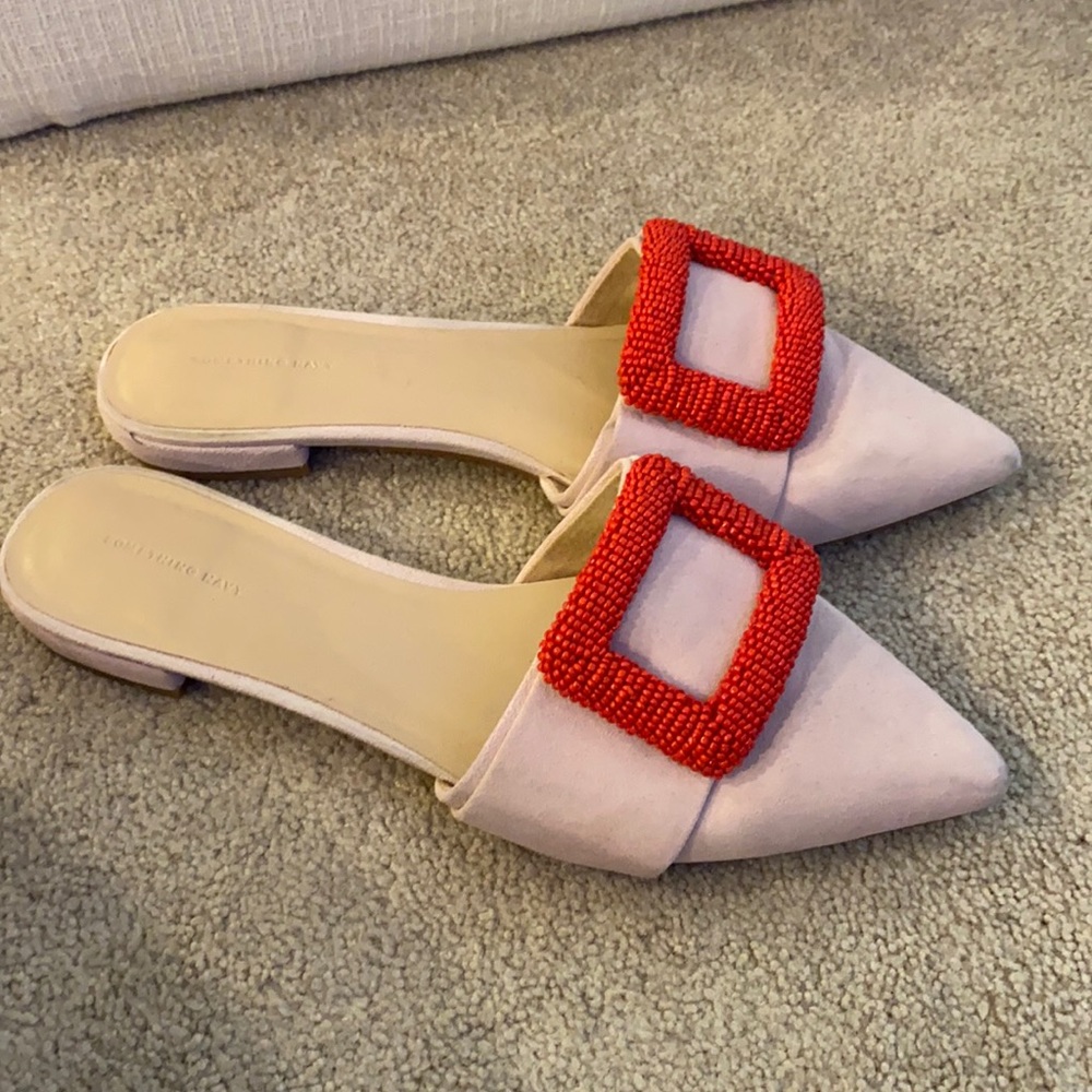 Pink suede flats